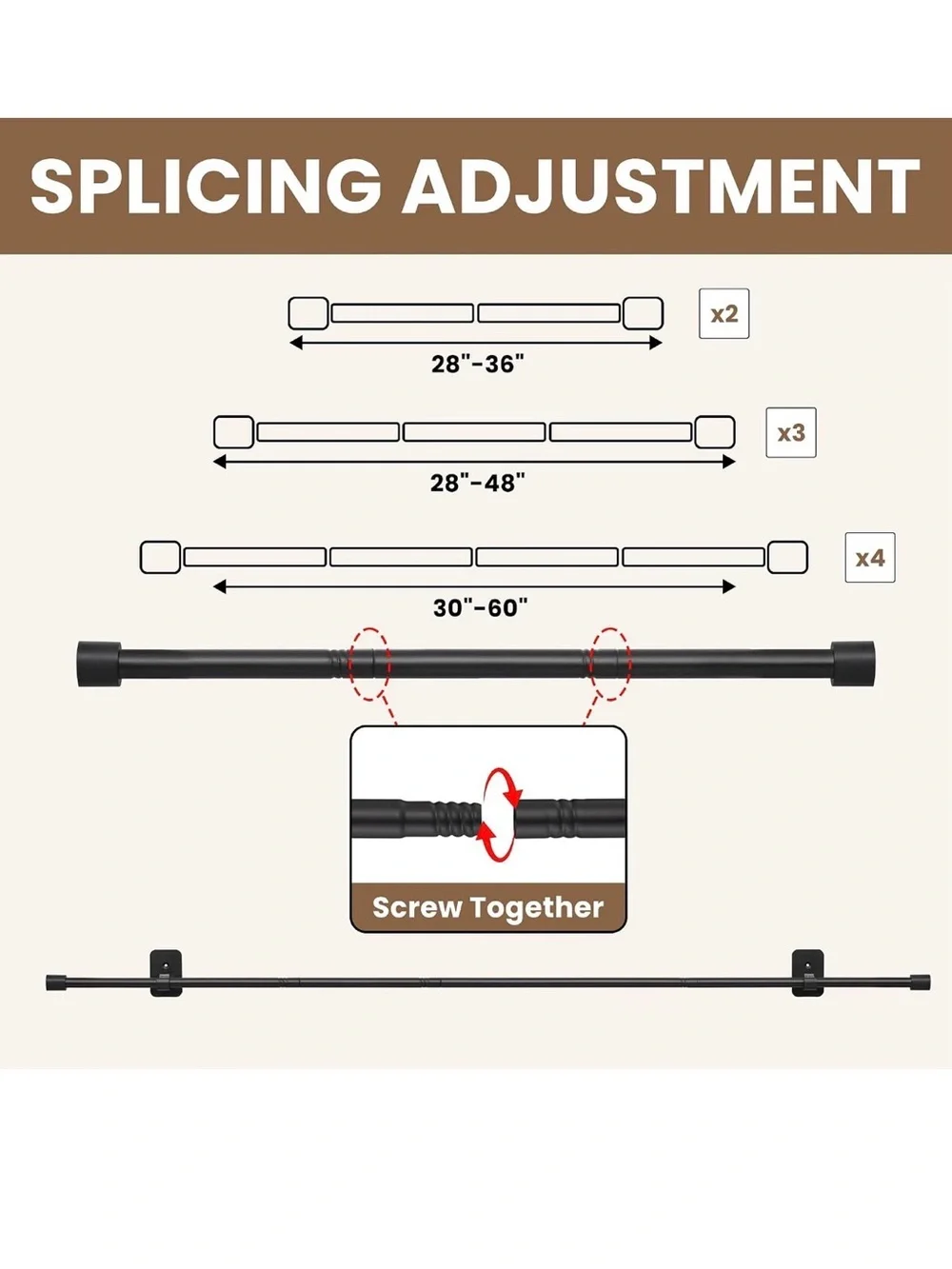 New Open Box Black Curtain Rods No Drilling for Windows 28 to 48 Inch, 5/8